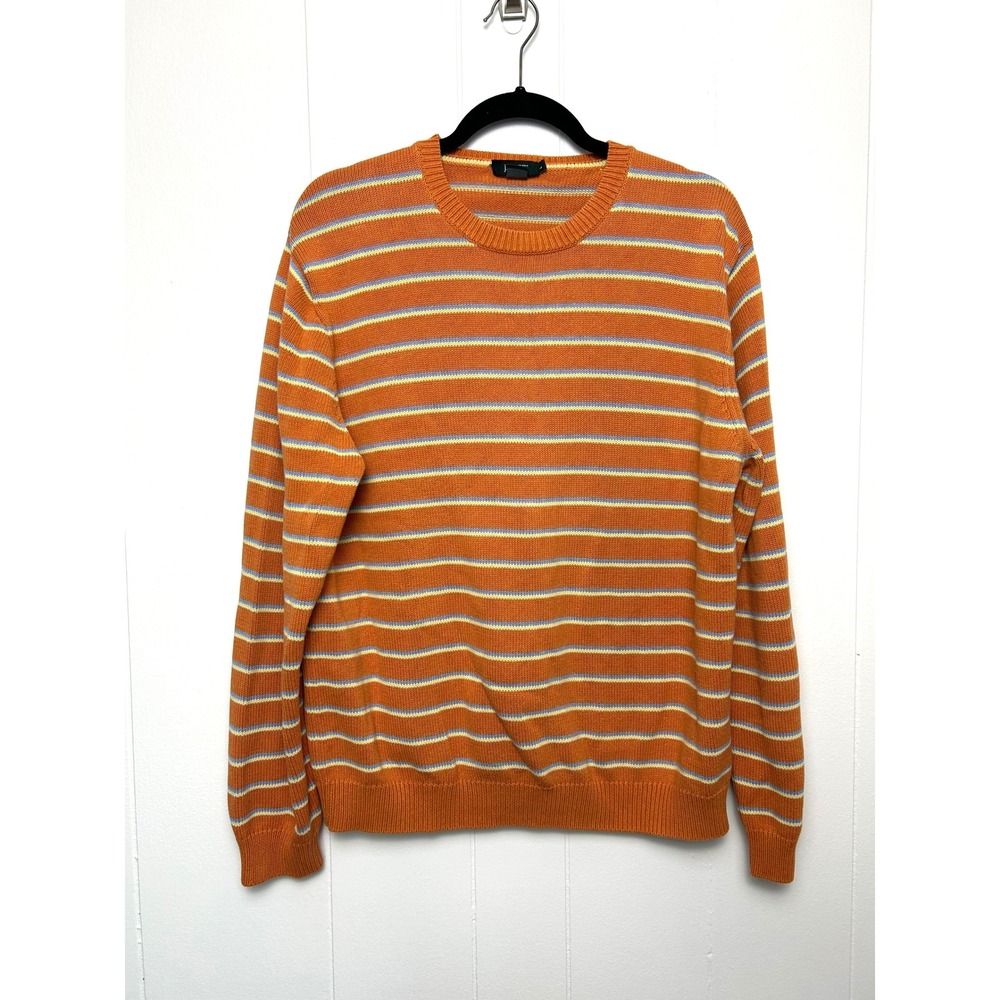 J.Crew Men Sweater Cotton Striped Sz L Orange Knit Pullover Crewneck Fall Preppy